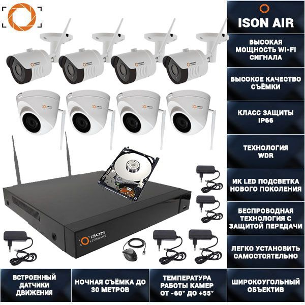 Система видеонаблюдения ISON Беспроводная на 8 камер AIR-PRO-MAX-8 K4 5 ...