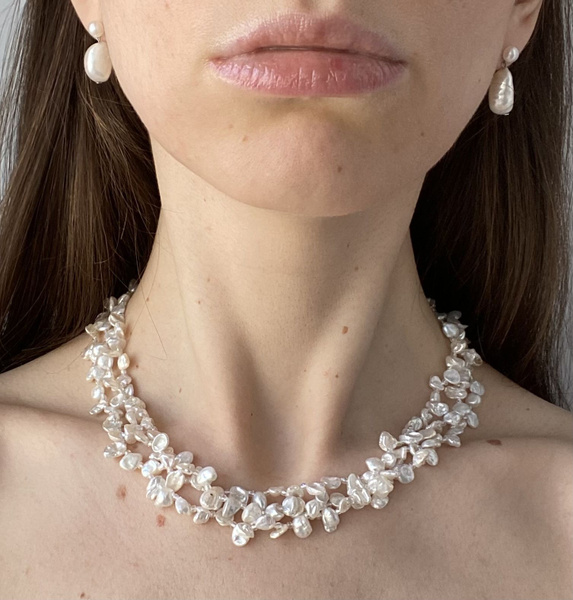 Бусы 3 нити из речного культивированного жемчуга белого цвета 43 см ...