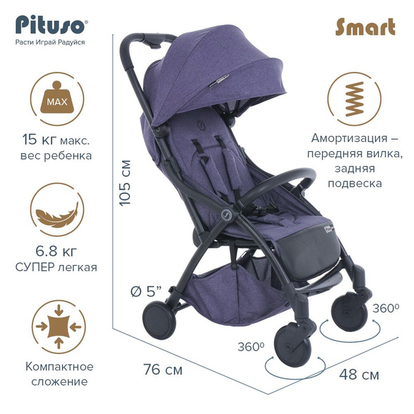 Детская коляска прогулочная Pituso Smart самоскладывающаяся Purple ...