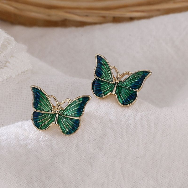 Сережки-клипсы Махаон, сережки-бабочки, сережки зеленые, замки-гвоздики ...