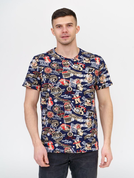 Футболка SveTekst, размер 54, цвет синий, коралловый, хлопок 100% ...