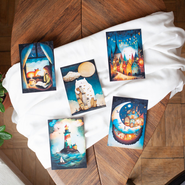 Вечерняя сказка / Набор открыток для праздников и посткроссинга (5 шт ...