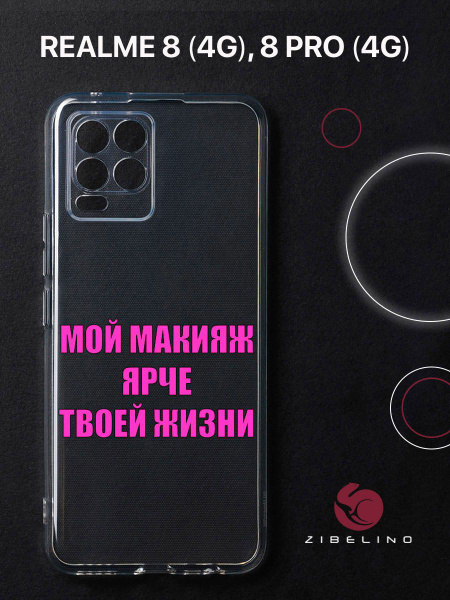 Чехол для realme 8, realme 8 Pro прозрачный с рисунком, с защитой ...