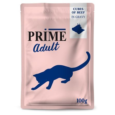Влажный корм для кошек PRIME кусочки из говядины в бульоне, пауч 100 гр ...