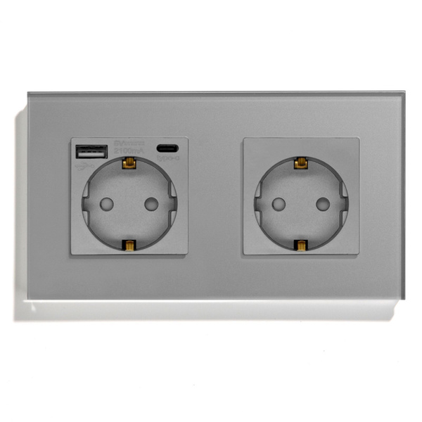 Розетка двойная с USB/Type-C портами и розеткой EU 220, Серый - купить ...