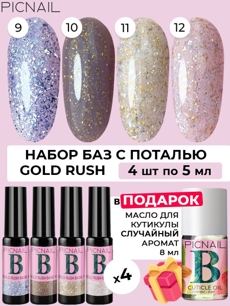 PICNAIL/Набор цветных баз для гель лака споталью Gold Rush - купить с ...