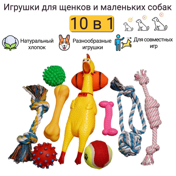 Игрушки для собак мелких пород и щенков, набор 10 в 1 : резиновые ...