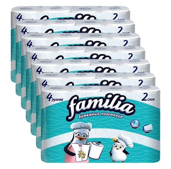 Бумажные полотенца Familia 2 слоя 7 упаковок по 4 рулона 1/2 листа 98л ...
