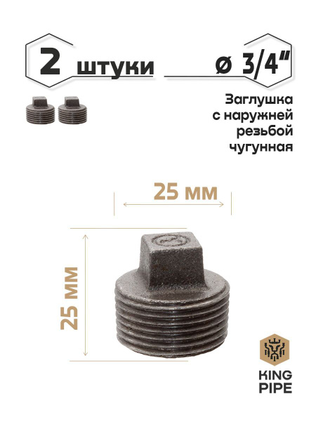Заглушка чугунная с наружной резьбой 3/4" упаковка 2 шт., Заглушка с НР ...