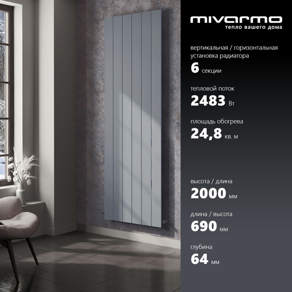 Секционный радиатор Mivarmo RAL, Алюминий, 6 секц. купить по доступной ...