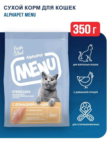 Сухой корм AlphaPet Menu (АльфаПет) 0,35кг домашняя птица для ...