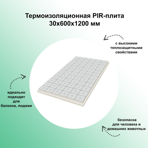 Термоизоляционная PIR-плита 30x600x1200 мм, экологичный утеплитель с ...