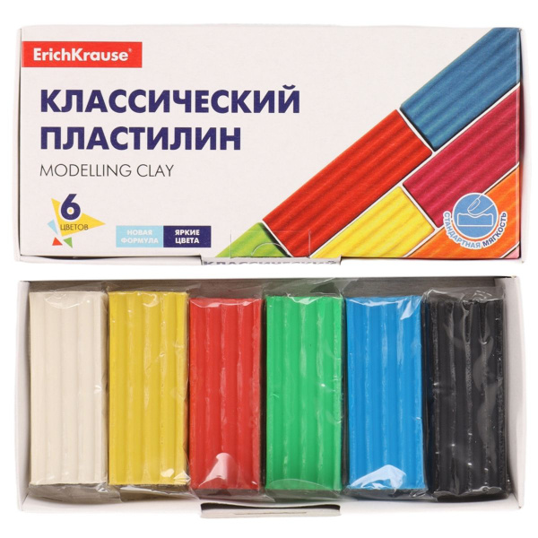 Пластилин 6 цветов, 96 гр, картонная коробка Basic Erich Krause 50557 ...