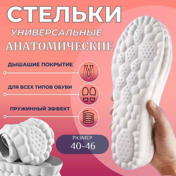 Анатомические спортивные стельки с перфорацией р. 40-43, амортизирующие ...