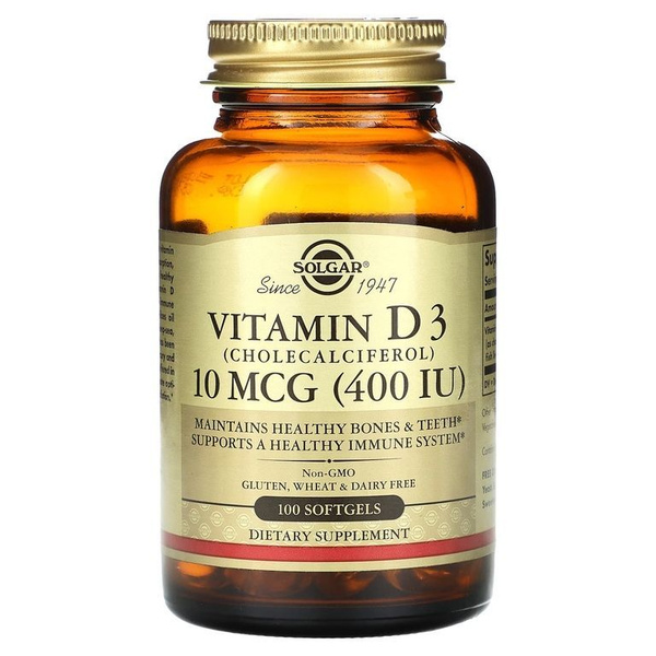 Витамин Д3 400МЕ (10 мкг) Solgar Vitamin D3, 100 капсул ...