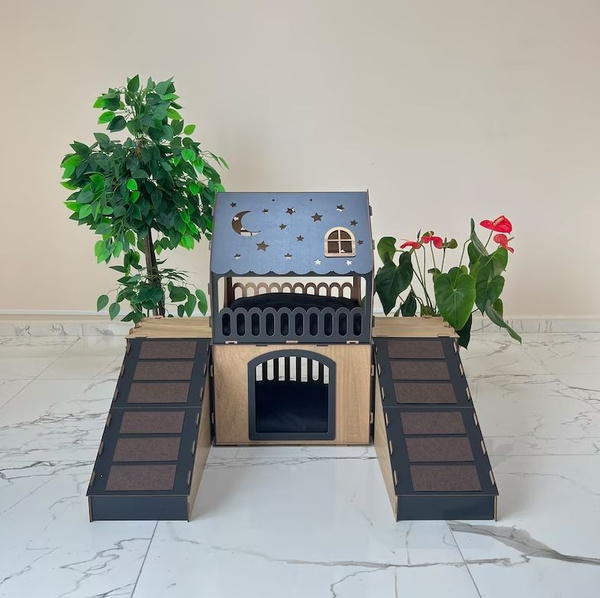 Кошкин дом, домик для кролика двухэтажный, игровой комплекс для кошек ...