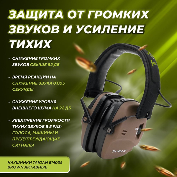 Наушники тактические с активным шумоподавлением для стрельбы Taigan ...