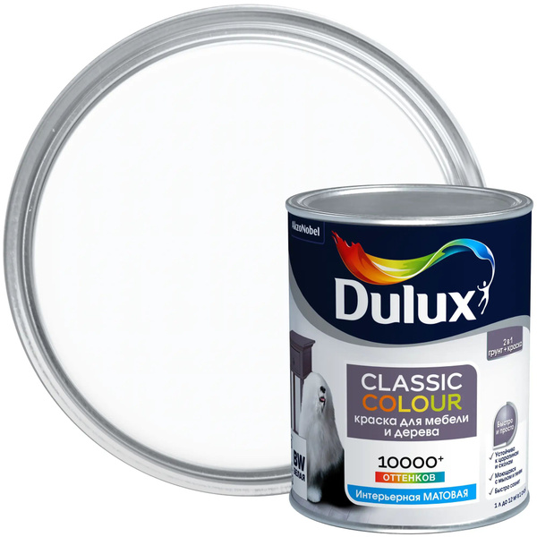 Краска DULUX для мебели и дерева Dulux CС цвет белый 1 л, Матовое ...