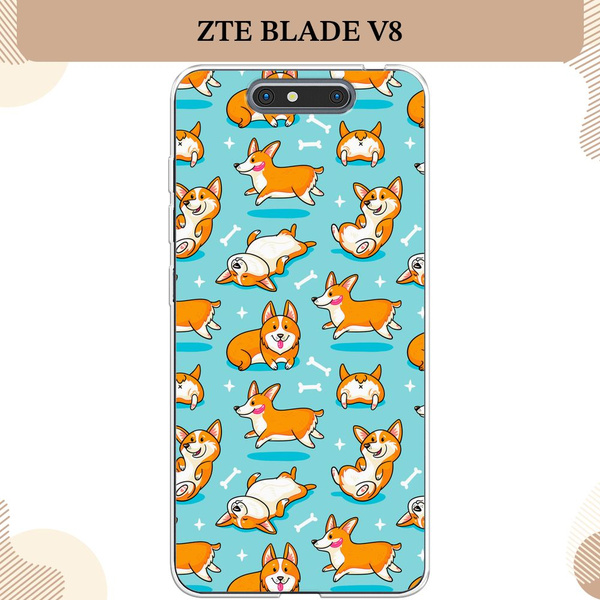 Силиконовый чехол на ZTE Blade V8 / ЗТЕ Блэйд V8, матовый Веселые корги ...