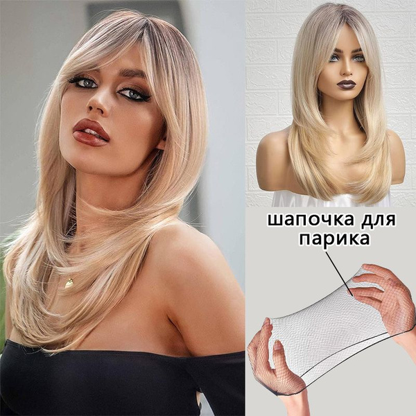 Парик женский светлый с челкой, парик для женщин из искусственных волос ...