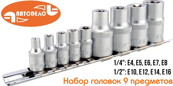 Набор торцевых головок звездочек 1/2"-1/4" торкс Е4-Е16 на планке 9 ...