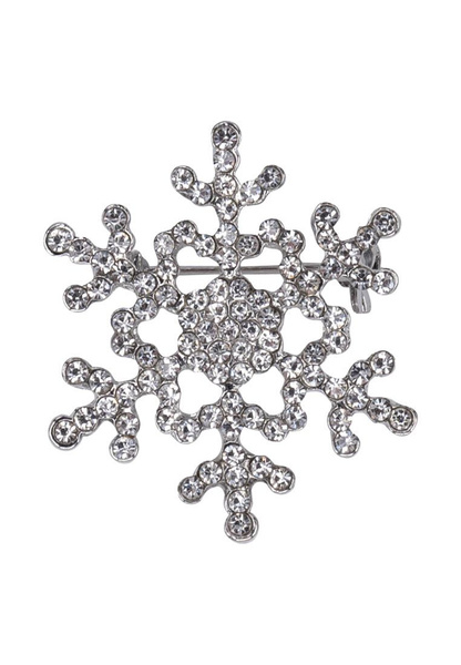 Брошь бижутерная Снежинка (Замок-булавка, Бижутерный сплав, Серебристый ...