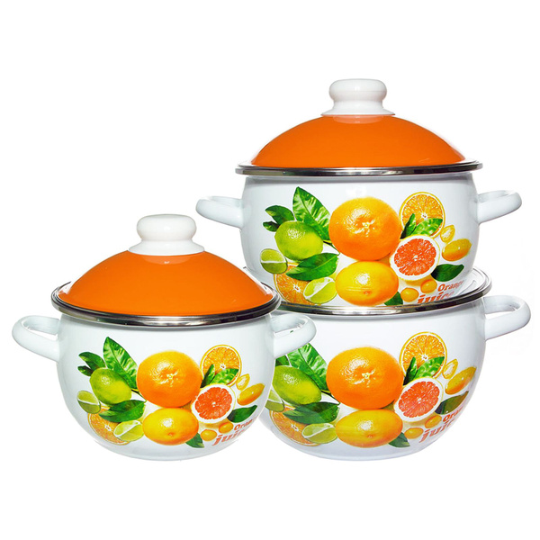 Набор эмалированные кастрюли Orange, 3 шт: 2/3/4 л СтальЭмаль купить на ...
