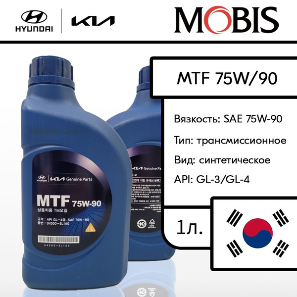 Масло "MTF 75W90" трансмиссионное HYUNDAI MTF SAE GL-4, 1л. для Хендай ...