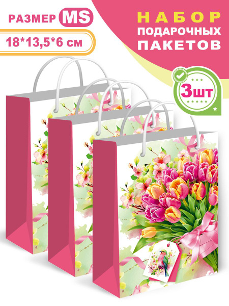 Набор бумажных подарочных пакетов для упаковки праздничного подарка на ...