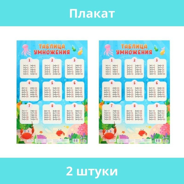 ГеоДом, Плакат дидактический "Таблица умножения", 45х64 см, 2 штуки ...