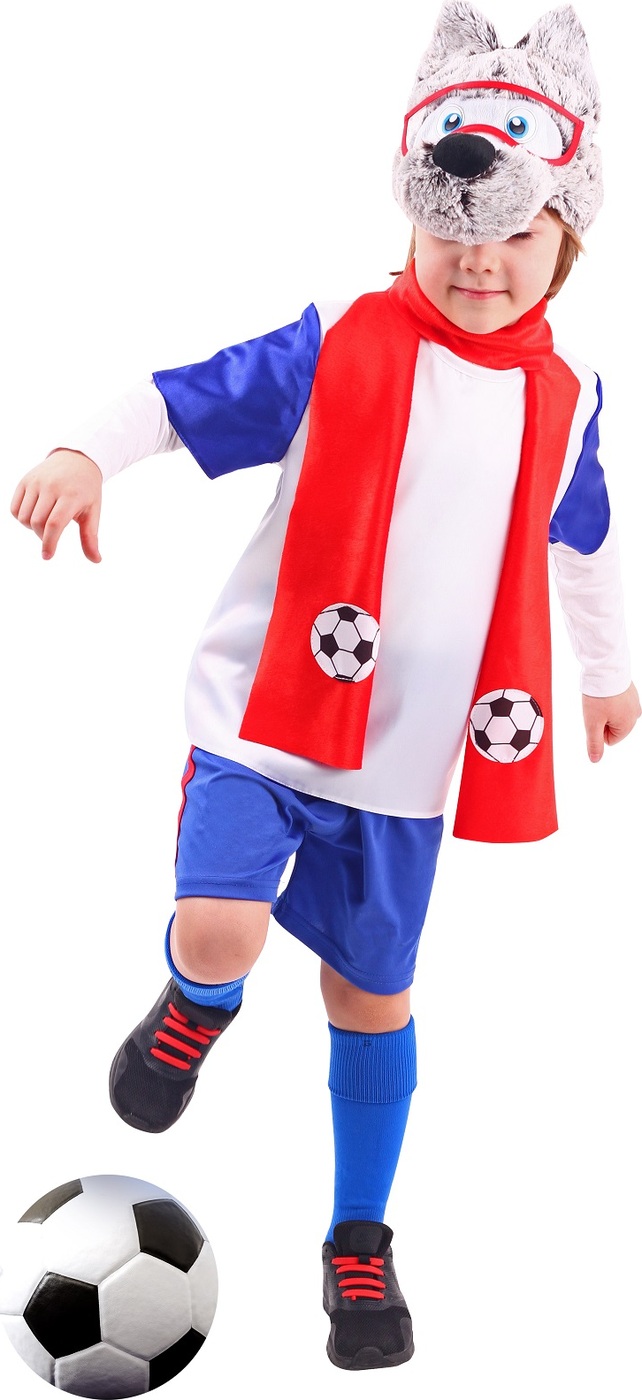 фото Карнавальный костюм Волчонок футболка, шарф, шапка, очки на резинке размер 110-56 Пуговка