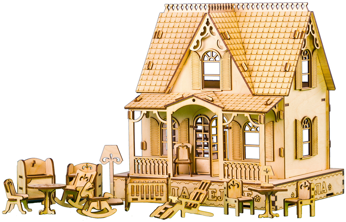 кукольный дом eco toy солнышко 62см с мебелью 19 предметов