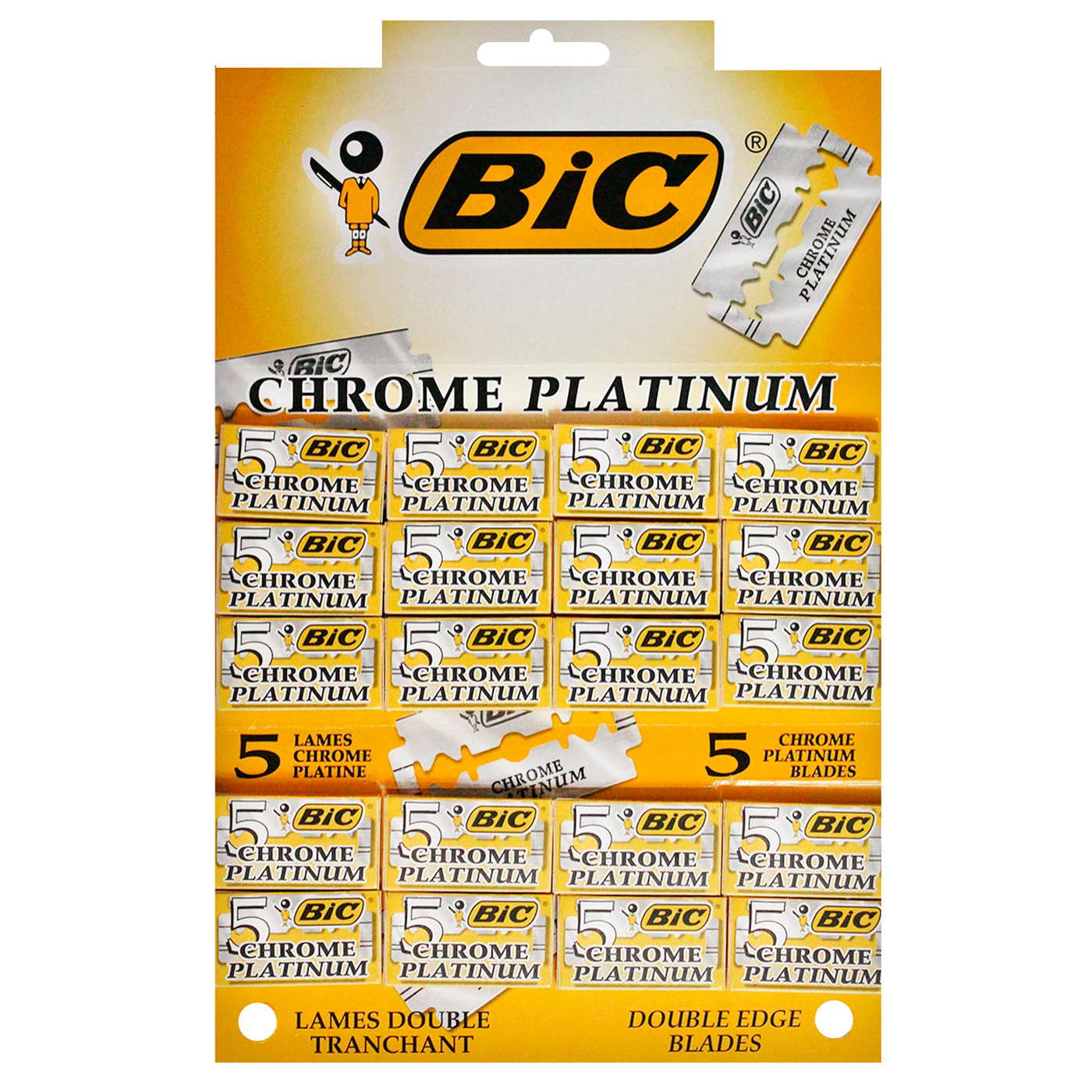 BIC Лезвия PLATINUM CHROME (20 пачек по 5 шт.), двусторонние классические для Т-образного станка