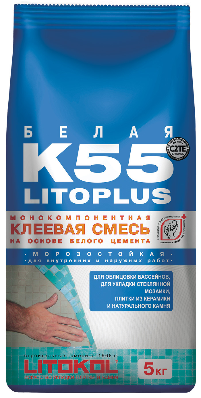 LITOKOL Клей для плитки белый LITOPLUS K55 5 кг