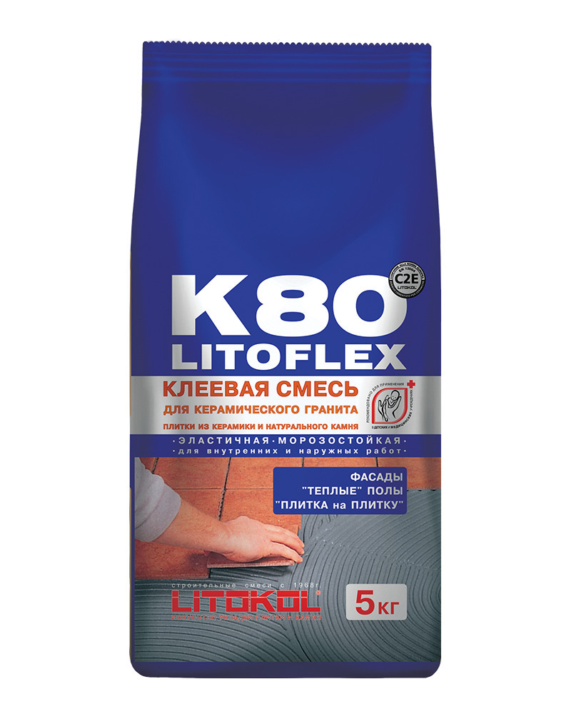 Клей для плитки LITOKOL LITOFLEX K80 (ЛИТОКОЛ ЛИТОФЛЕКС К 80), 5 кг .