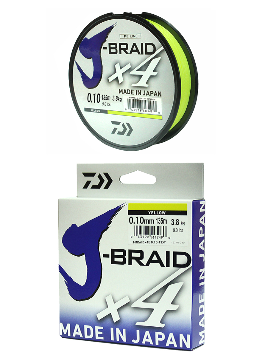 Монофильная леска для рыбалки, Плетеный шнур для рыбалки Daiwa J-Braid X4, 1 шт. по 135 м; 0.10 мм