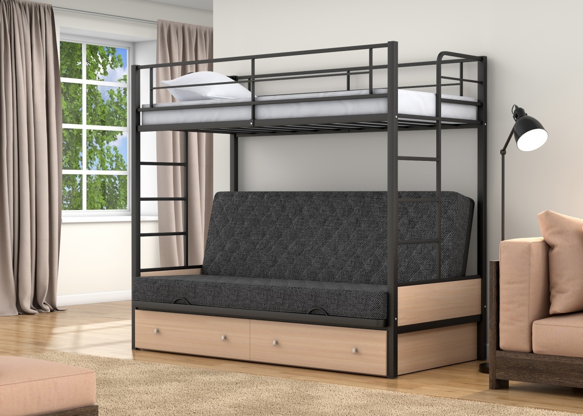 Двухъярусная кровать 4 СЕЗОНА Кровать-диван Дакар 1 черный сящикамиx105x176 см - купить по выгодной цене в интернет-магазине OZON(247554821)