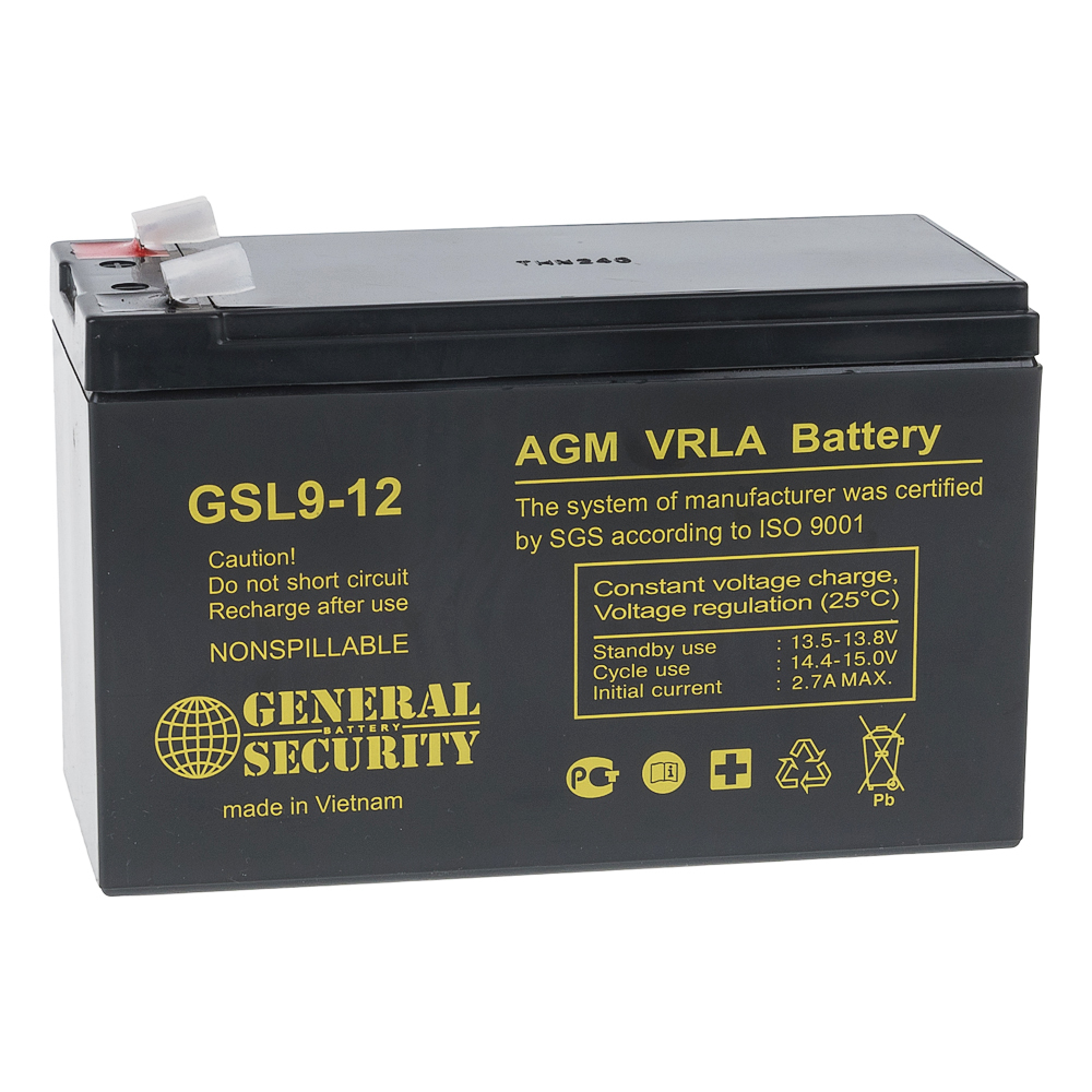 Свинцово-кислотный аккумулятор General Security GSL 9-12 (12V 9Ah) для детского электромобиля / инкубатора