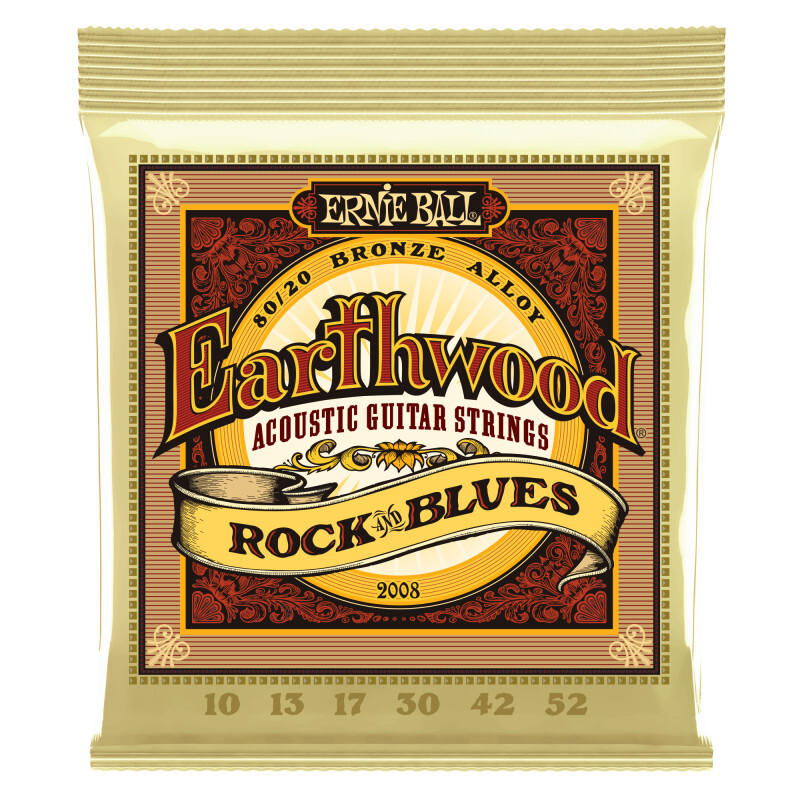 Струны Ernie Ball 2008 серии Earthwood 80/20 для акустической гитары, калибр 10-52