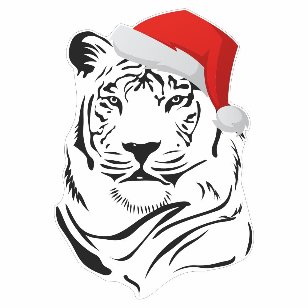 Тигр в новогодней шапке