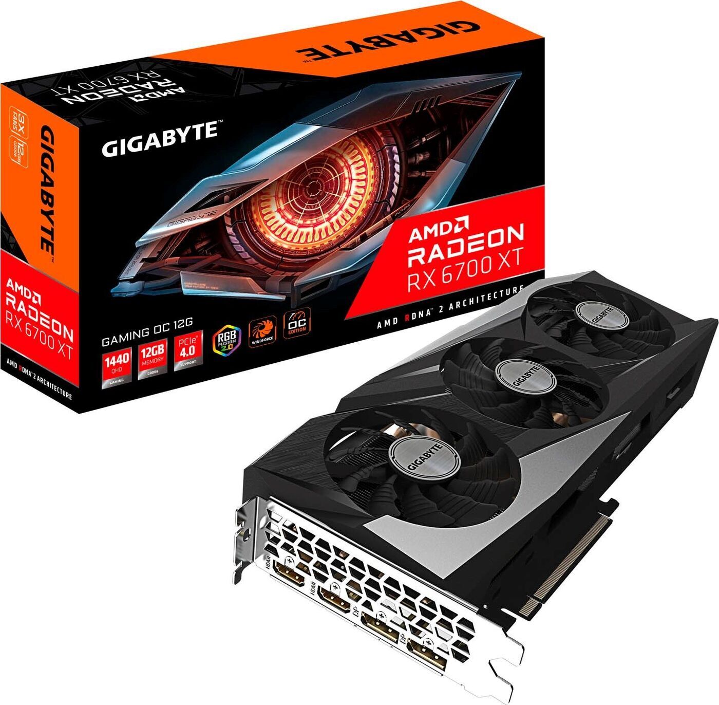 Gigabyte Видеокарта Radeon RX 6700 XT 12 ГБ (GV-R67XTGAMING OC-12GD), LHR