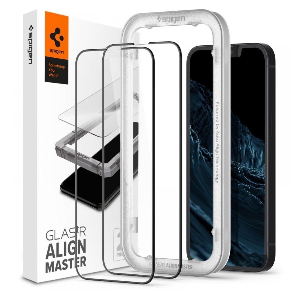 ЗащитноестеклоSPIGENдляiPhone13/iPhone13Pro-GLAS.tRAlignMasterFullCover-Черный-2шт-AGL03387