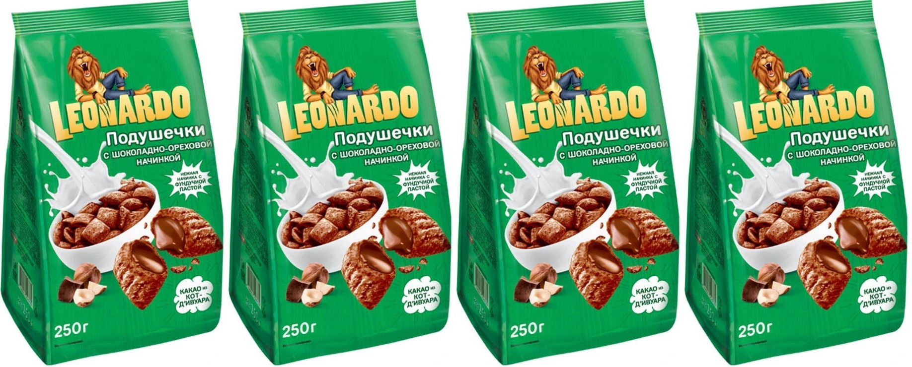Leonardo, готовый завтрак Подушечки с шоколадно-ореховой начинкой,4 шт ...