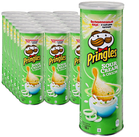 Чипсы Pringles (Принглс) со вкусом сметаны и лука, 19 шт по 165 г