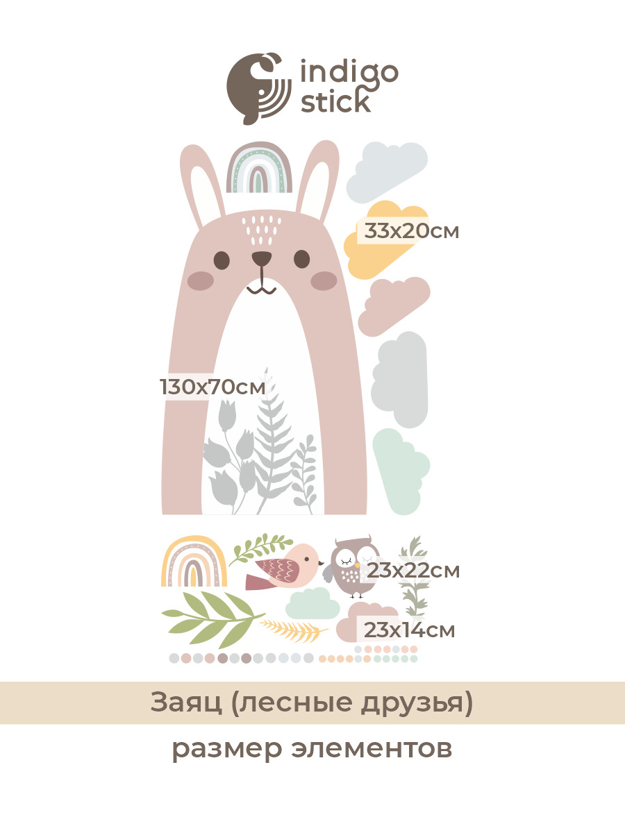 Интерьерные наклейки на стену в детскую комнату / Заяц (Лесные животные)  купить по выгодной цене в интернет-магазине OZON (558250108)