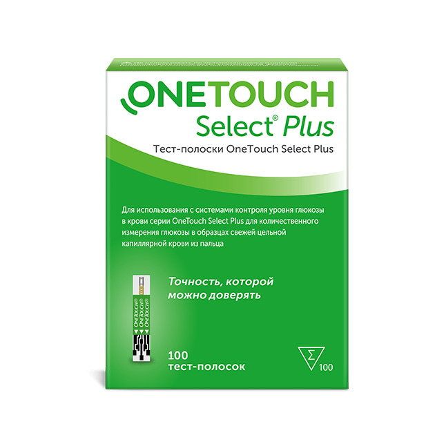 Тест-полоски OneTouch Select Plus для глюкометра 100 шт (до 10.2025 г.)