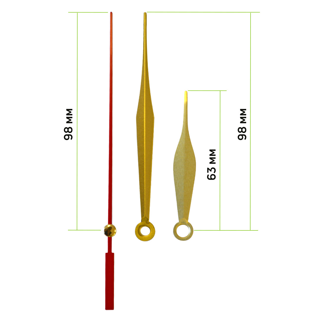 Стрелкичасов,металлические,цветзолотойскрасным.Часовая,минутнаяисекундная,1комплект.