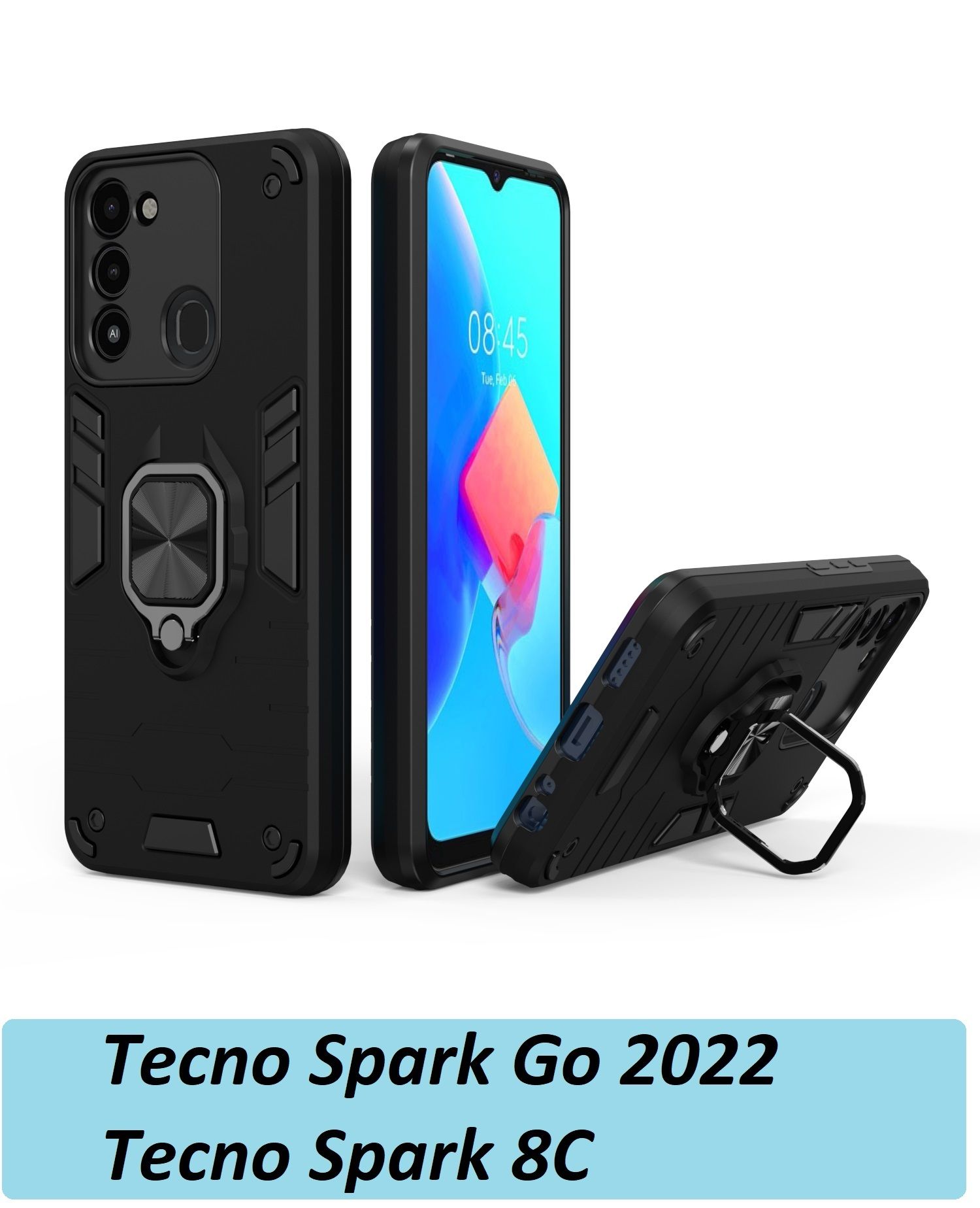 GoodChoice/Чехол противоударный для смартфона Tecno Spark Go 2022/ Spark  8C/ Техно Спарк Гоу 2022/ Спарк 8С , с кольцом-держателем,  трансформирующемся в подставку, черный - купить с доставкой по выгодным  ценам в интернет-магазине