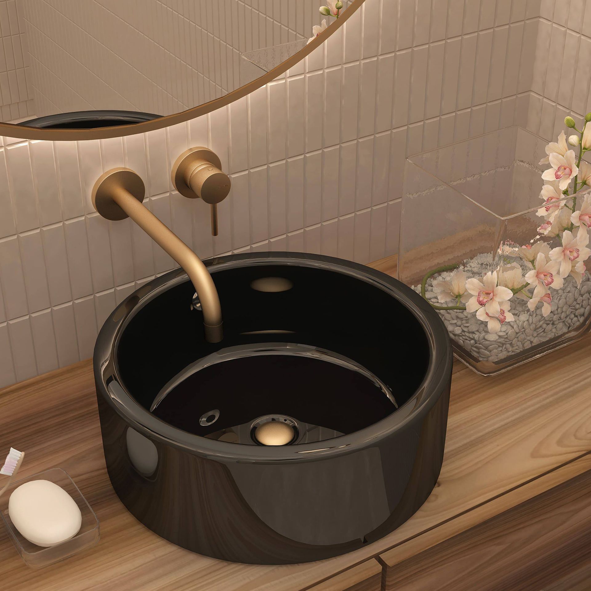 Раковина для ванной накладная EvaGold A028BG черная круглая 415*415*155 мм