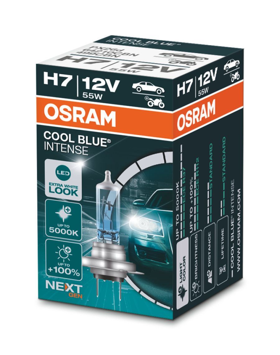 ЛампагалогеноваяголовногосветаH7PX26d12V55W5000KCOOLBLUEINTENSE,OSRAM64210CBN